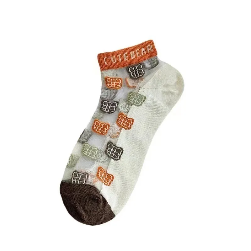 Chaussettes Fines d'Été en Verre de Clip pour Femme, Mignonnes, Douces, Courtes, Bouche Peu Profonde, Petites Fleurs, 5/10 Paires