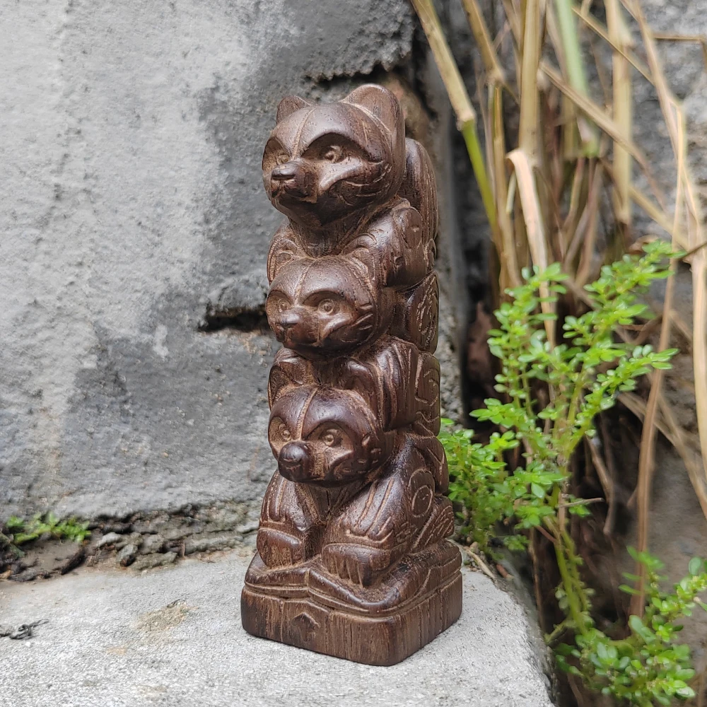 Stacked Bear Totem Hand-Carved Wood Sculpture Ornament Artistic Style, Animal Theme Suitable for Fireplace Decoration, Christmas Decorations, Centerpiece Decoration, Bedroom, Birthday Gift, Desktop Decoration, Home Decor