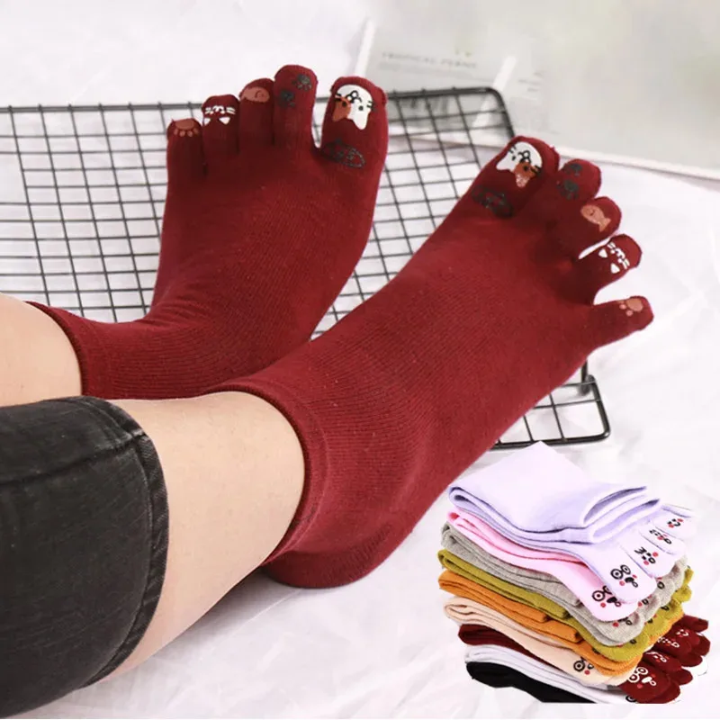 

5 Pairs Short Five Finger Toe Tabi Socks for Women Girls Cute Cat Paw Print Casual Breathable Solid Cotton Clogs Socks 4 Seasons