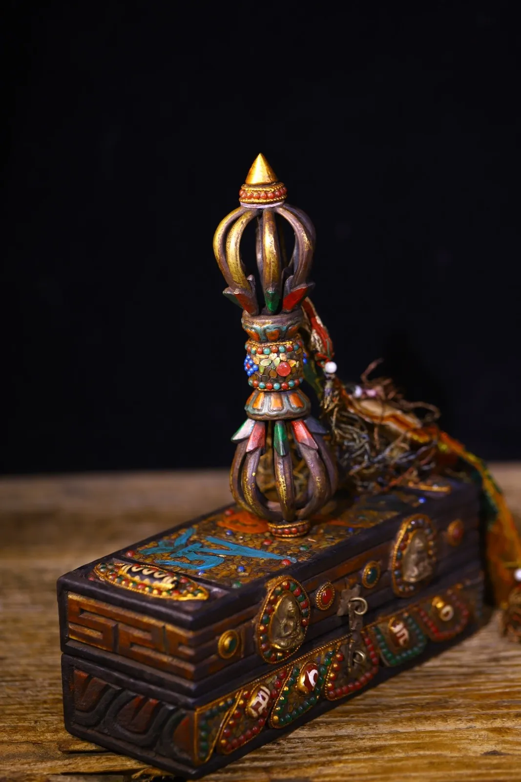 Bronze Painted Gem gZi Beads shell Nine Shares Vajra Amulet