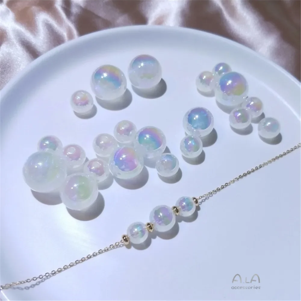 

Mermaid Pearl dazzle aurora Bubble Round bead half hole through hole DIY accessories bracelet earrings material