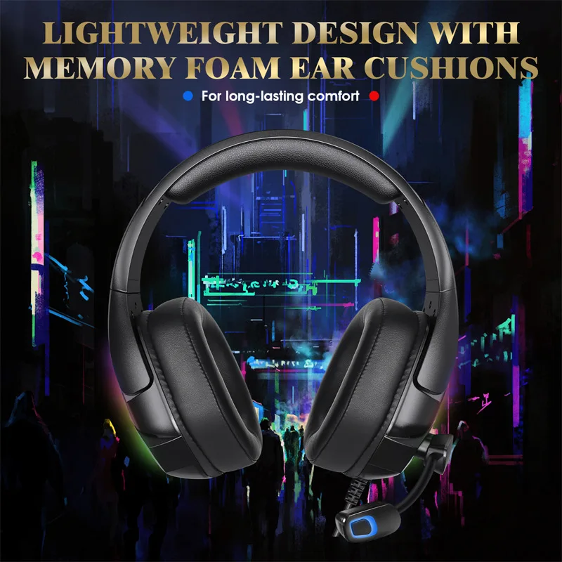 Kotion Each G3000 Gaming Headphone 3,5mm, fone de ouvido com luz RGB, microfone com cancelamento de ruído, som estéreo para PC, PS5, PS4