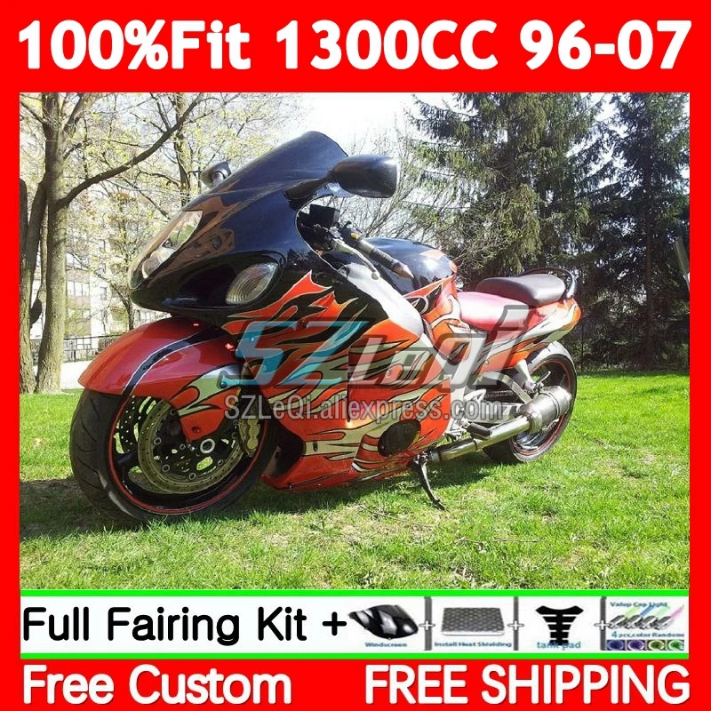 Injection For SUZUKI Hayabusa GSXR 1300 CC GSXR-1300 Orange flames 86No.14 GSXR1300 96 97 98 99 00 01 02 03 04 05 06 07 Fairings