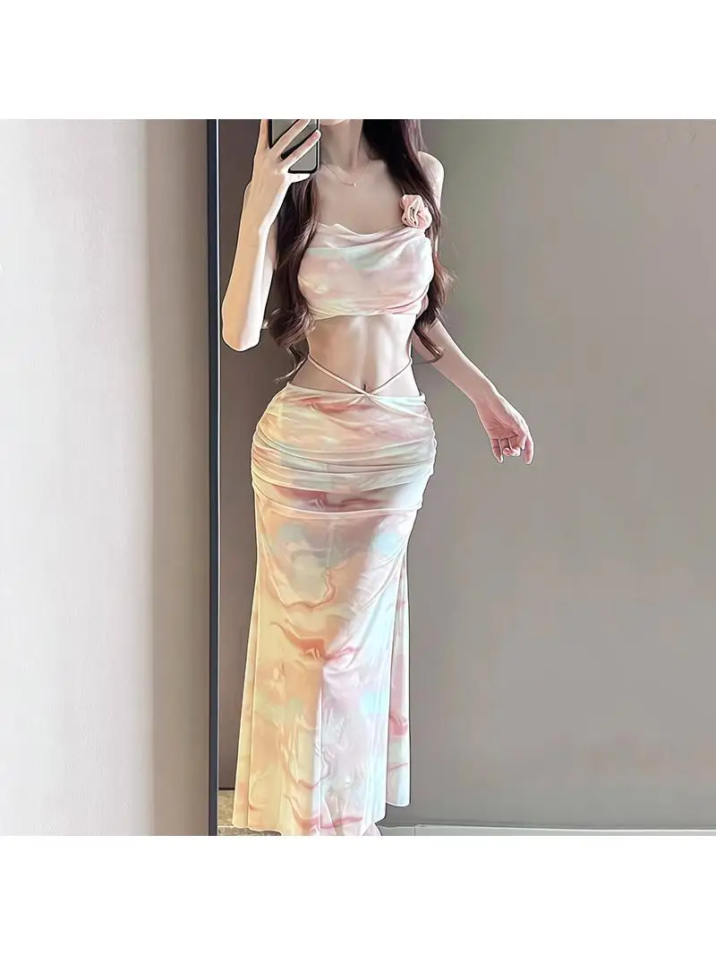 Women's Bikini Swimsuit 2025 New Separate Three-piece Set Sexy Long Dress High-end Feel Steel Support Gather Beach Vacation