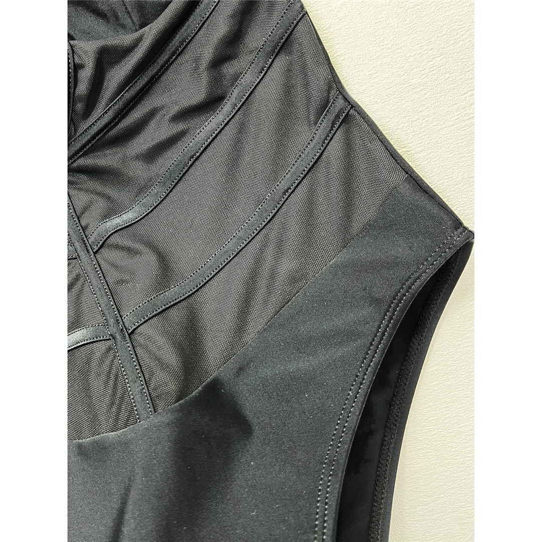V-Ausschnitt, transparentes Netzmaterial, mit Bügel, einteiliger Badeanzug, Damen-Badebekleidung, durchsichtig, hoch geschnitten, Badeanzug, Badebekleidung, Modell V5413. – Detail 11