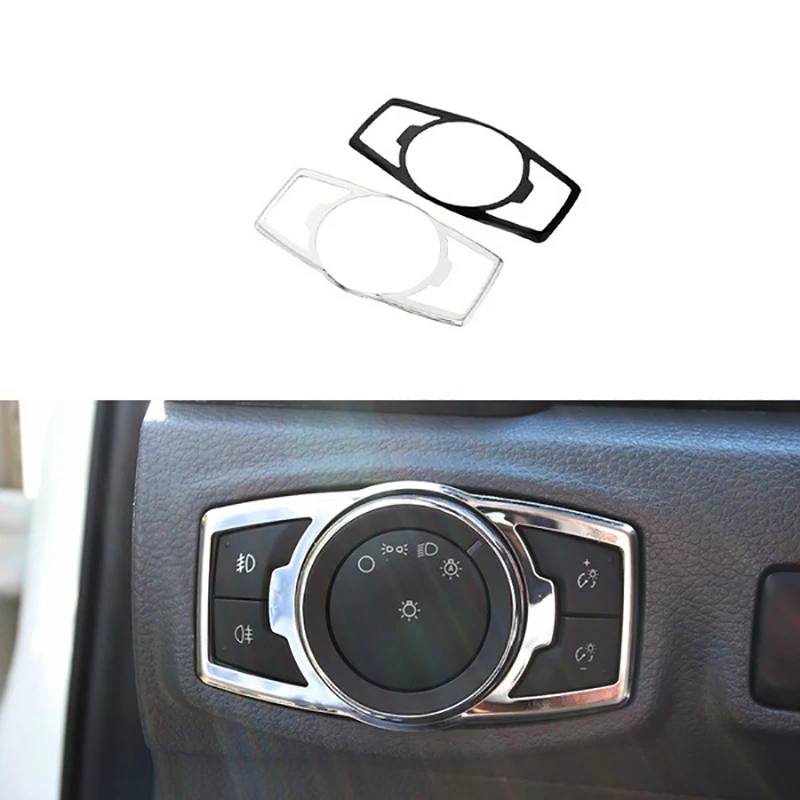 for Ford Ranger Everest Endeavour 2015+ Stainless Steel Headlight Knob Switch Panel Cover Trim Car Accessories, Black