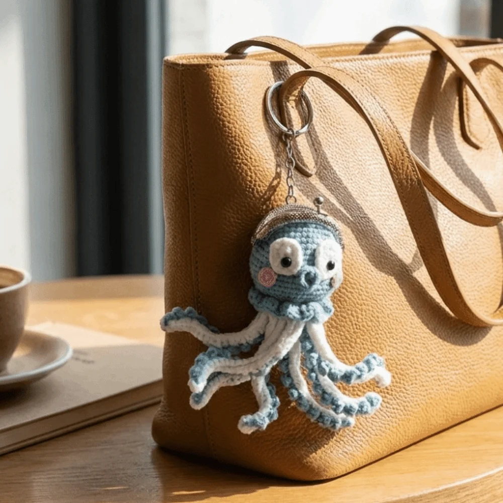 Unique Handmade Knitted Octopus Bag Cute Soft Kiss Lock Coin Purse Colorful Creative Keychain Storage Bag Holiday