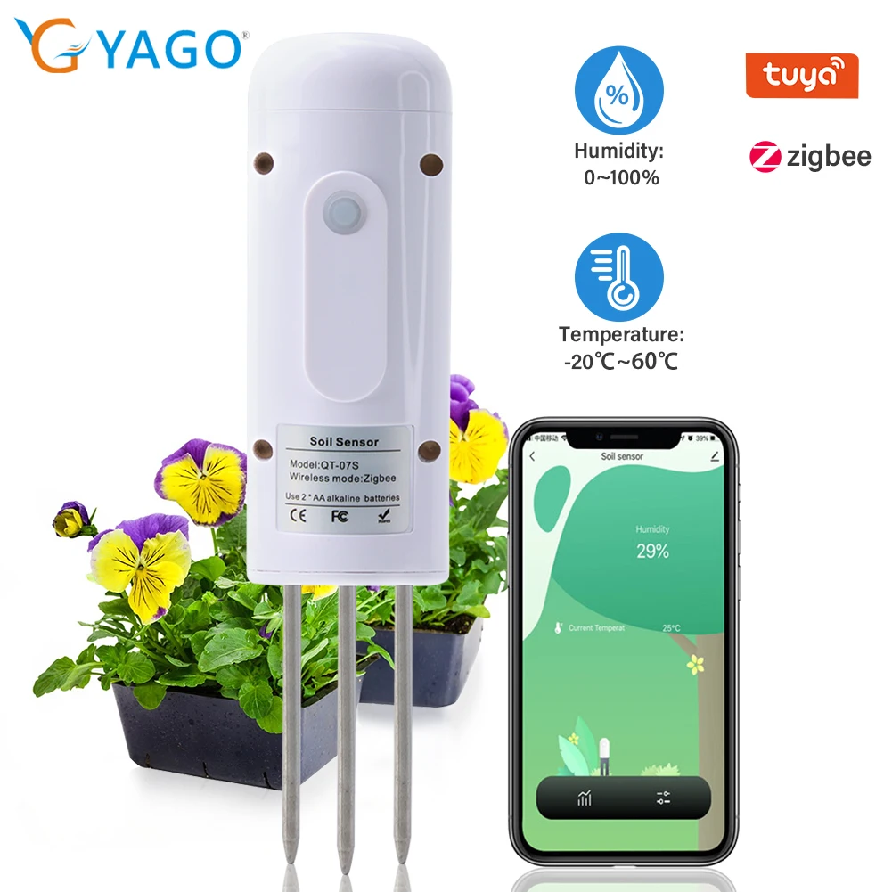 Medidor inalámbrico de humedad del suelo Tuya Zigbee, probador de temperatura y humedad, Monitor de plantas, Detector impermeable IP67 para plantar