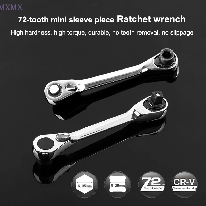 Mini Double Headed Ratchet Wrench 1/4 Inch Drive Socket Screwdriver Bit Driver Quick Release Ratchet Wrench Hand Tools