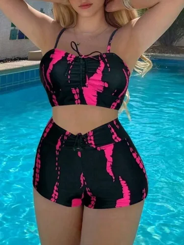 Imagen 1 del producto Bikini de dos piezas con estampado de cintura alta para mujer, traje de baño femenino, bañadores, ropa de playa, 2025