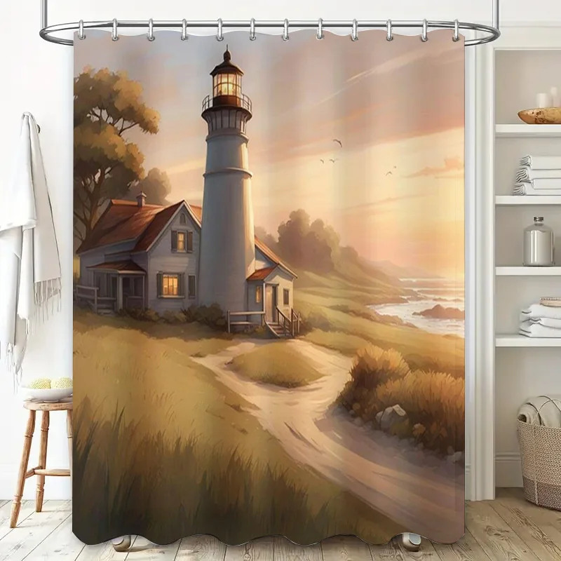 Modern Retro Light House Printed Shower Curtains for Bathroom Decor Waterproof Durable Available in Various Sizes on AliExpress.