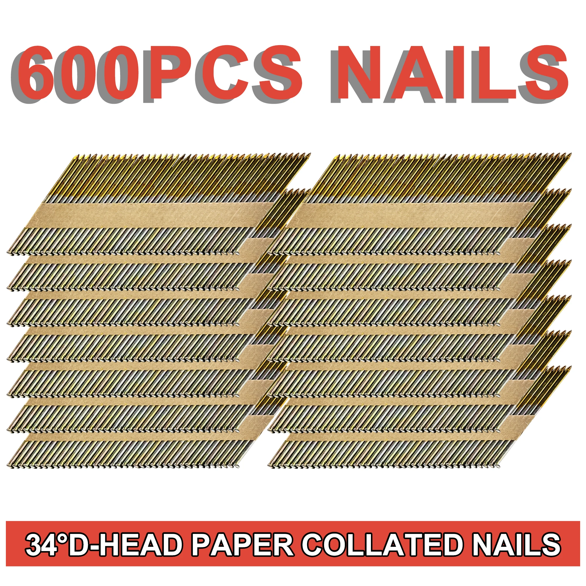 

600PCS Galvanized Coated Paper Tape Collated D-Head Smooth Shank Framing Nails for 30-34 Degree Framing Nailers