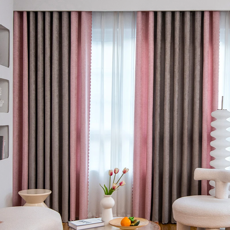 1pc Pink and Gray Elegant Grommet Curtain for Bedroom, Office, Kitchen, Living Room, and Study - Perfect Home Decor