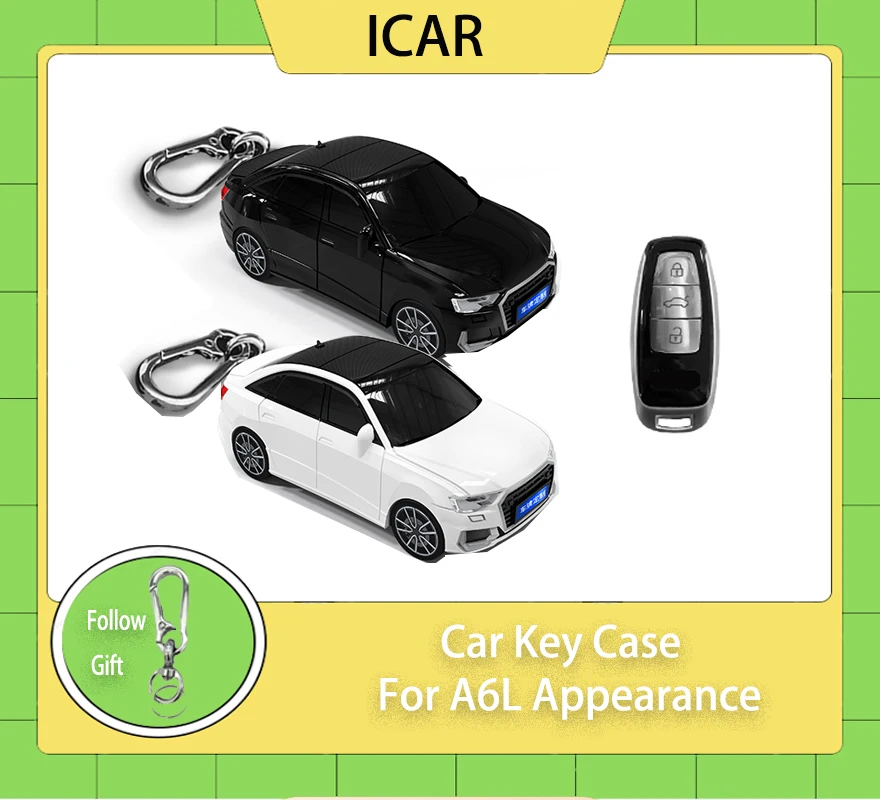 ICAR for A6L Car Styling for Audi A3 A4 B9 A6 A7 4K A8 E-tron Q5 Q8 C8 D5 SQ8 Smart Remote Car Key Case Cover Housing Keychian