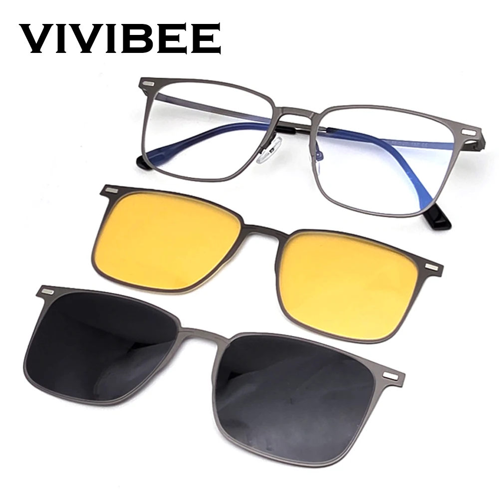 Metal Magnetic Clip On Sunglasses Polarized Men Business Blue Light Blocking Eyeglasses Frame Women UV400 Glasses Frame