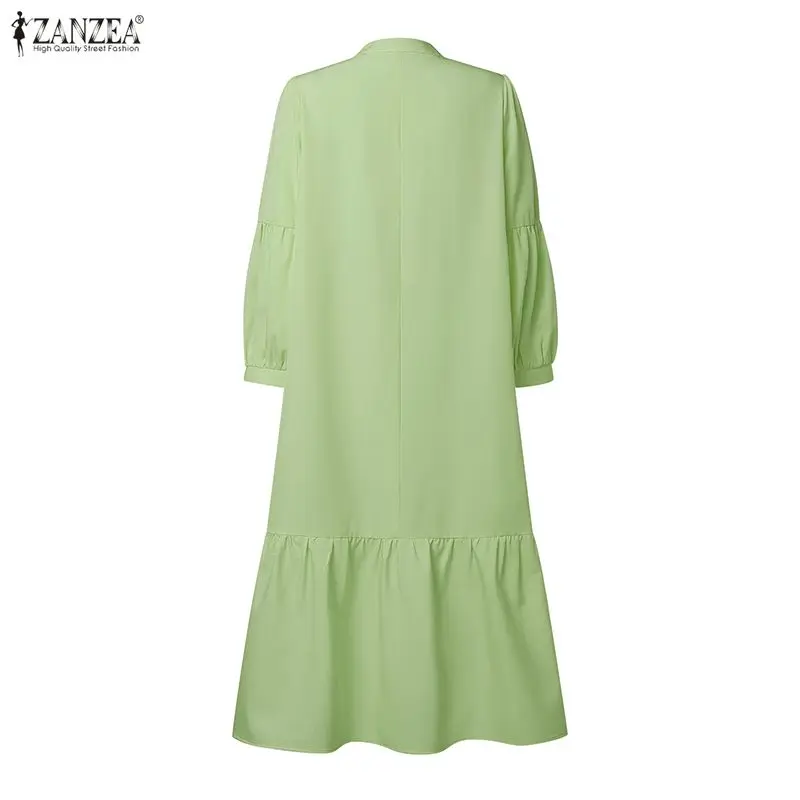 ZANZEA Fashion Long Shirt Dresses Women Elegant OL Office Streetwear Midi Sundress Summer Autumn Puff Sleeve Bandage Party Robe