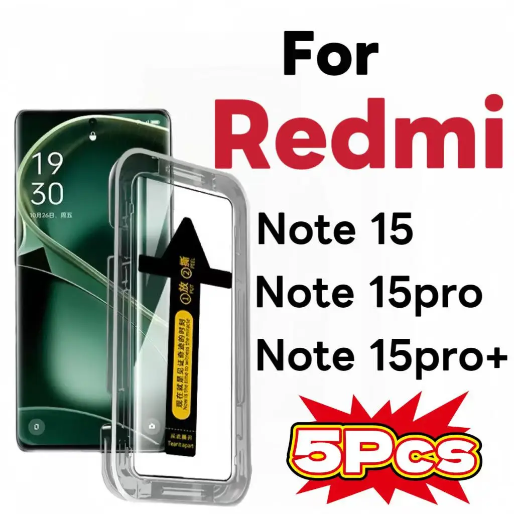 

5Pcs Tempered glass screen protector for Redmi Note15 Note15pro Note15proplus HD