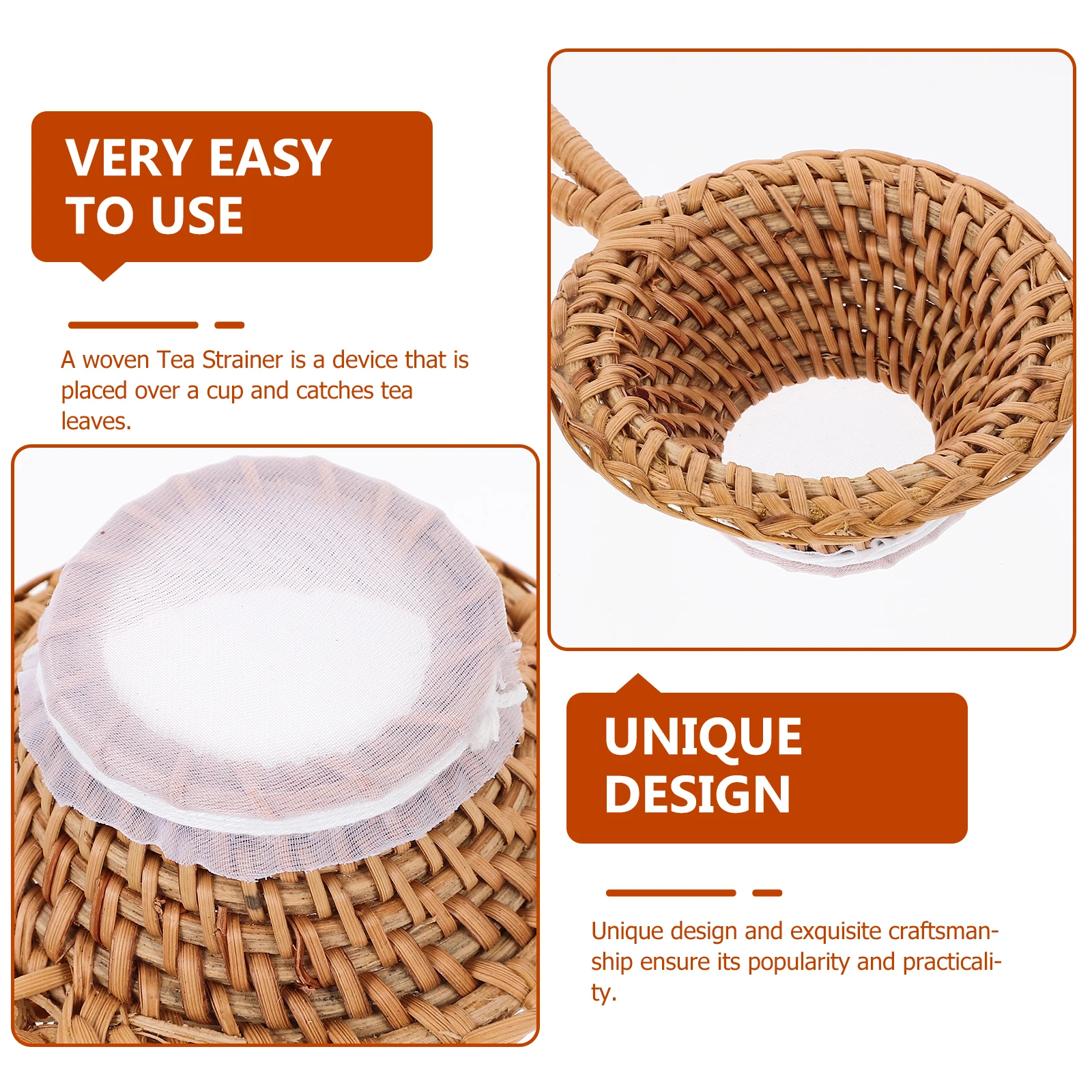 

Tea Leak Filter Loose Leaf Infuser with Handle Strainer Steeper Kung Rattan for Fine Mesh