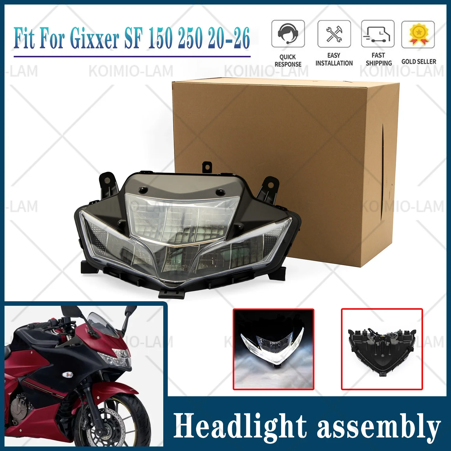 For Suzuki Gixxer SF 150 250 2020-2026 LED Headlight Motorcycle Full Face Headlamp Assembly with High Low Beam DRL view 2