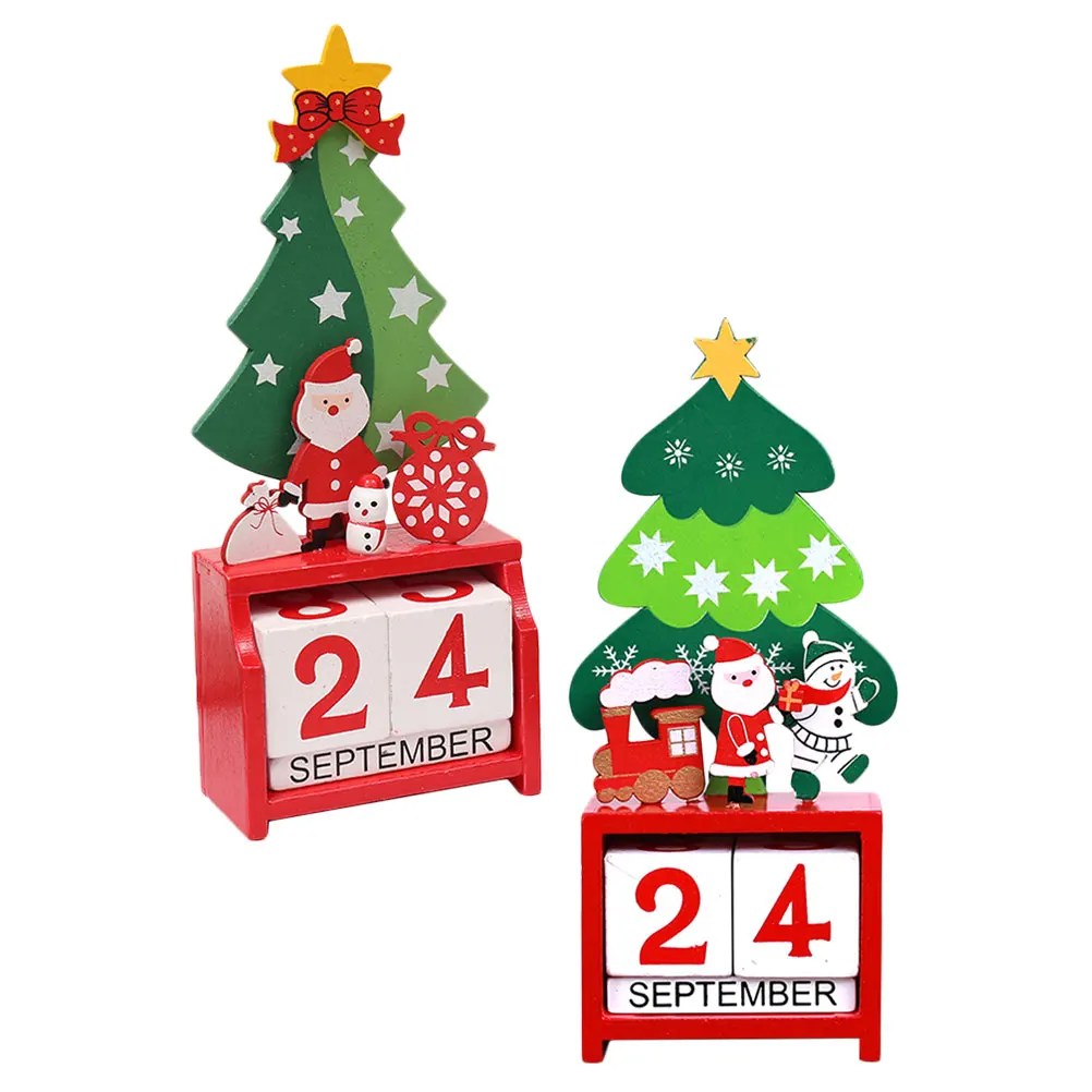 

2pcs Christmas Calendar Wooden Advent Decor Accessory Bright Color Santa Design Festive Atmosphere Gift Idea Countdown Ornament