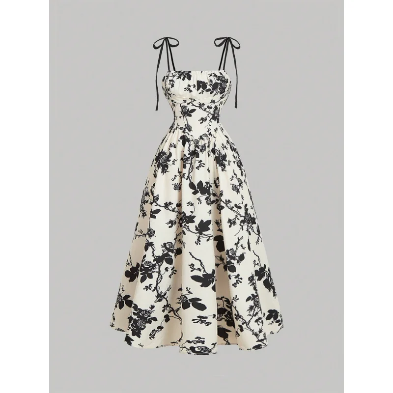 Vestido tipo camisola con estampado floral bohemio – Vestido veraniego sin mangas con hombros anudados para mujer, vestido de verano transpirable para playa, vacaciones y salidas diarias