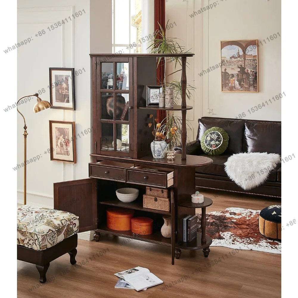FG American retro solid wood porch partition cabinet living room solid wood storage storage cabinet