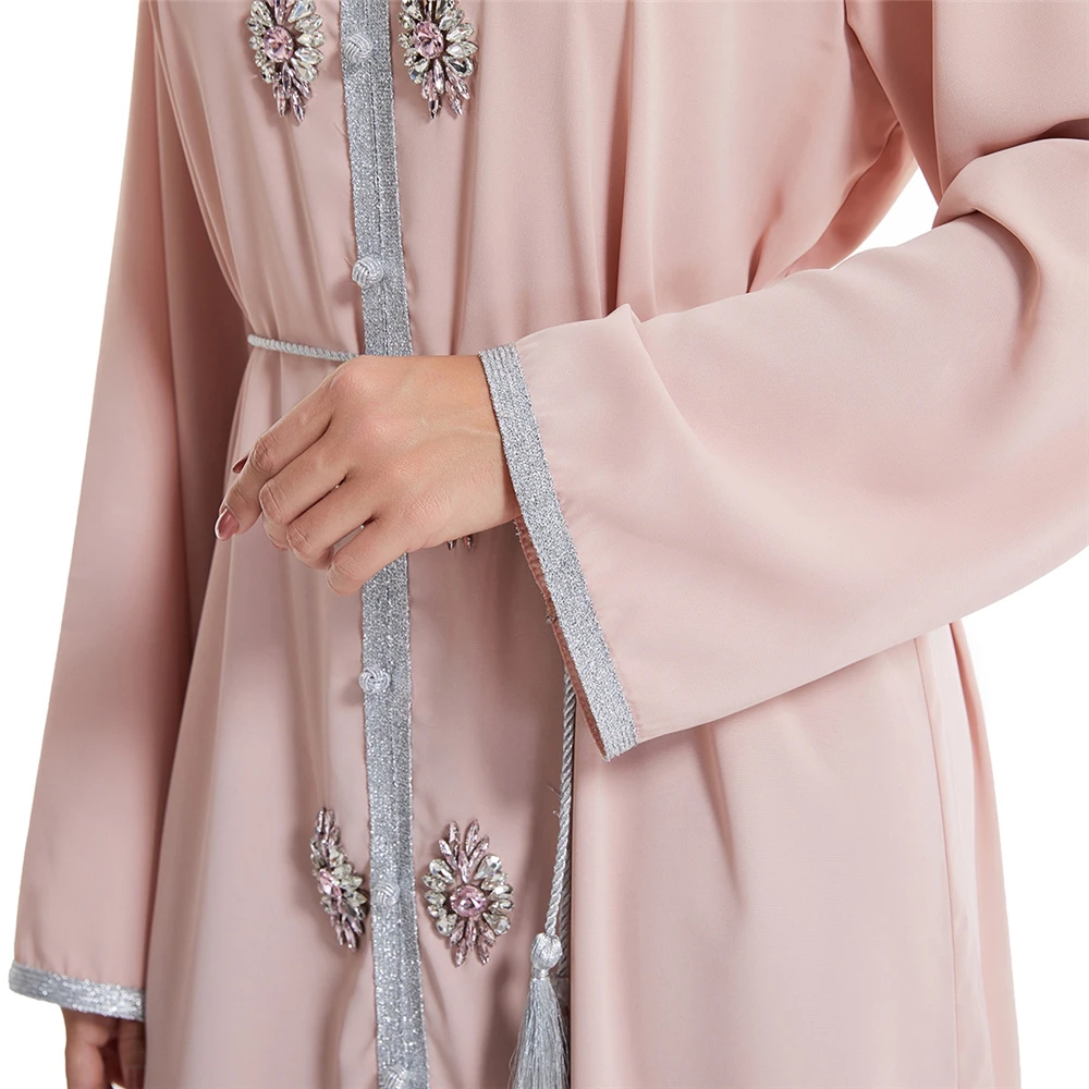 Abaya musulmana para mujer, vestido de lujo con diamantes de imitación, Dubái, Turquía, árabe, islámico, caftán, vestido informal suelto de Oriente Medio