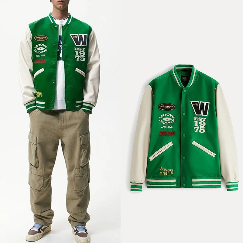 

American Sle Baseball Jaet Пилотское пальто с хлопковой вставкой Верхняя одежда Молодежная модная свободная посадка Длинная застежка на одной пуговице