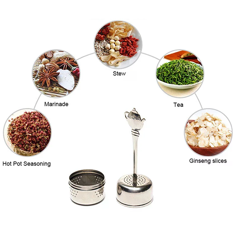 Stainless Steel Tea Infuser Strainer Cylindrical Tea Leak Spice Herbal Filter Seasoning Balls Hanging Chain Kitchen Accessories