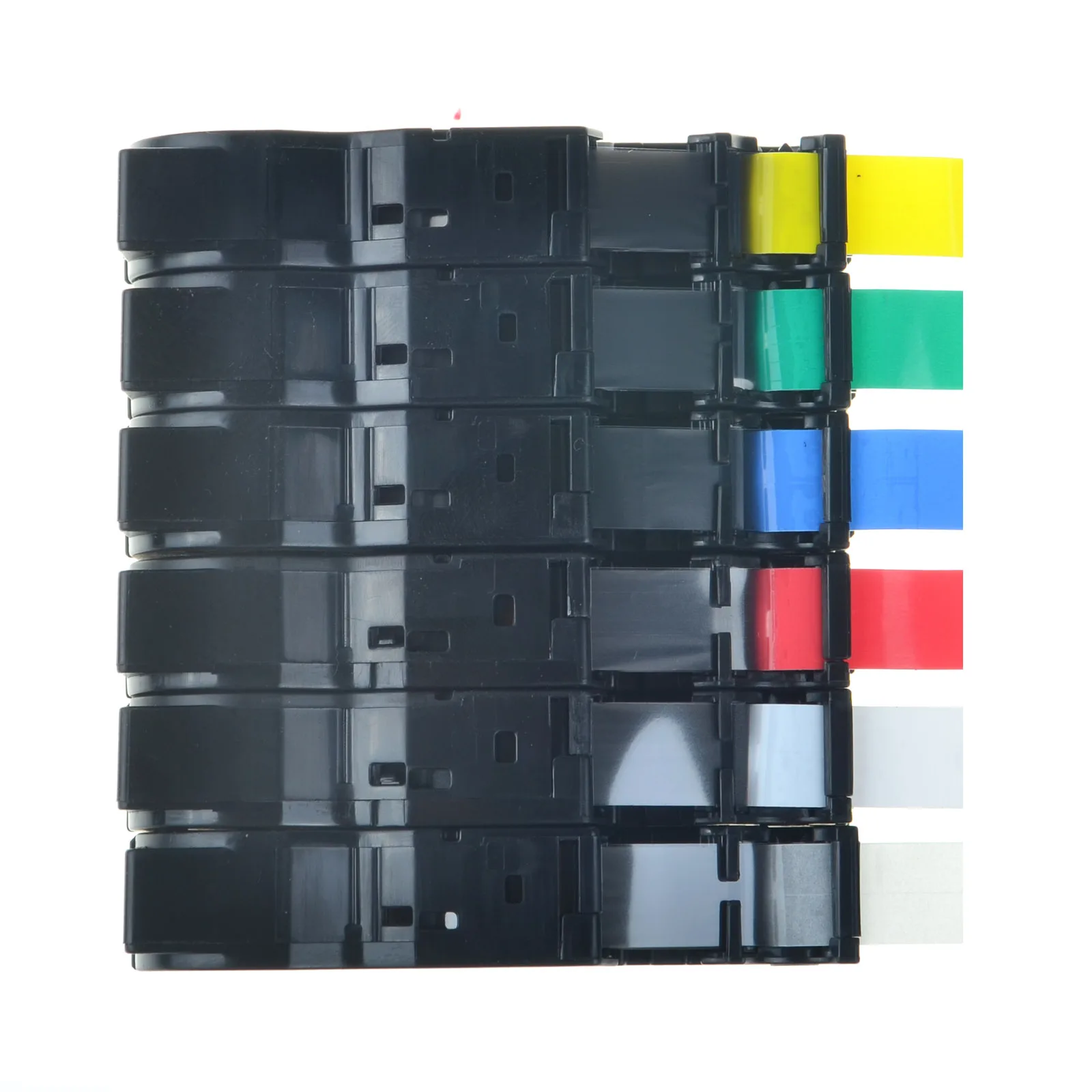 6 Stück schwarze Beschriftung auf transparentem weißem, rotem, blauem, gelbem, grünem 0,47"-Etikettenband, kompatibel mit Brother TZ TZe 131 231 431 531 631 731 – Detail 3