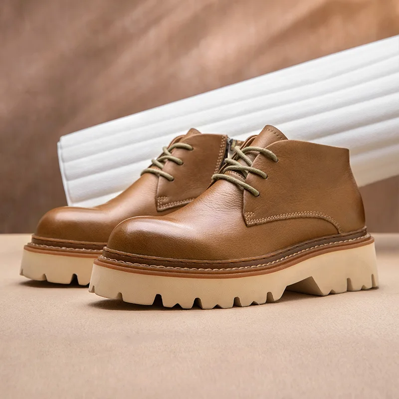 Fashion Genuine Leather Mens Ankle Boots Handmade Quality Comfortable Elegant Platform Black Retro Wedding Social Shoes for Male image 4