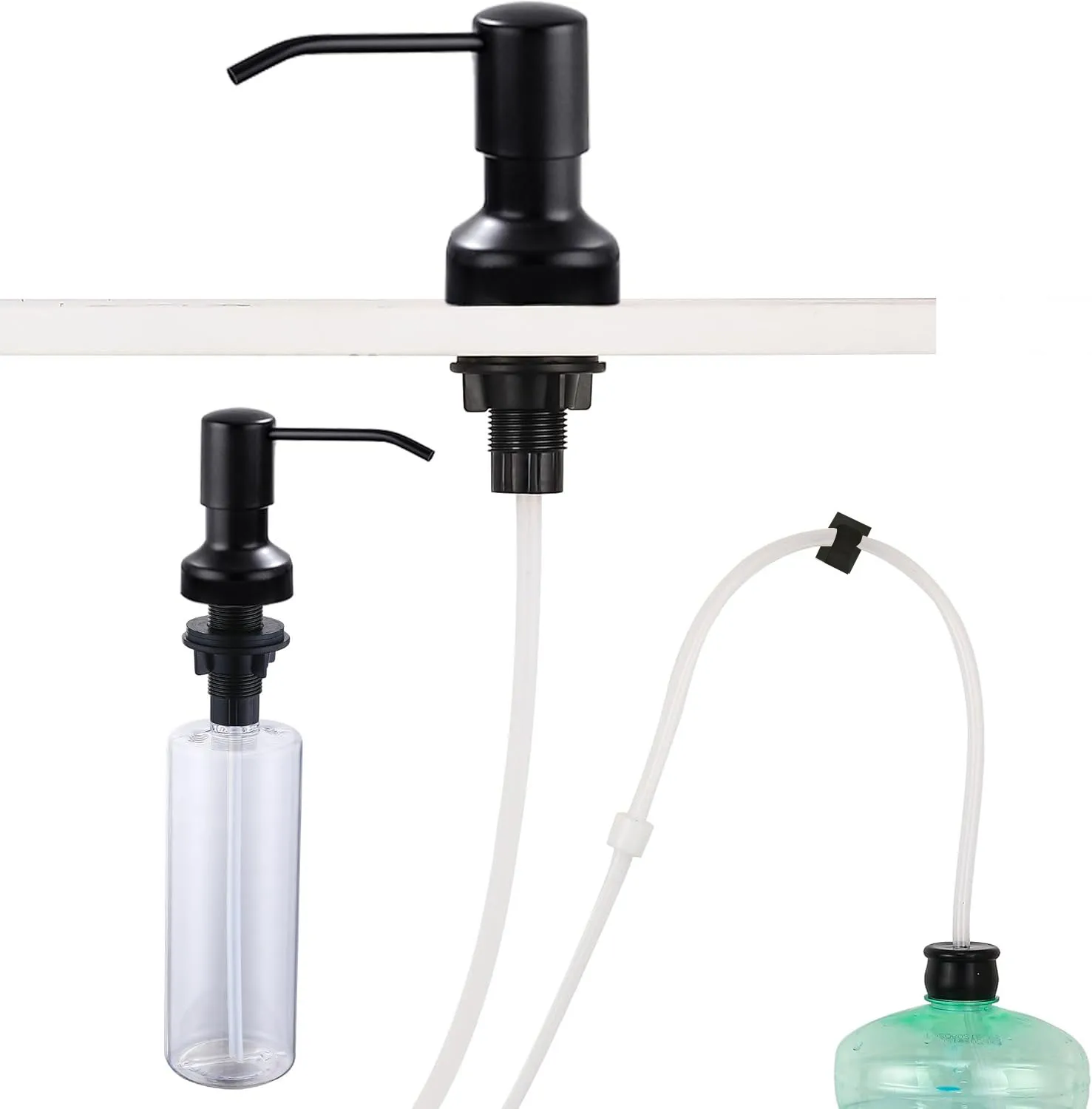 

Stainless Steel Sink Soap Dispenser Set – 1.2m Long Tube, 500ml Bottle, Top Refill Pump for Kitchen Counter