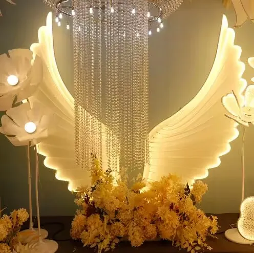 1.3 M 1.99 M Warm White Wedding Iron Shiny Angel Wings Wedding Scene Decoration Wings Flying Road Lighting Props