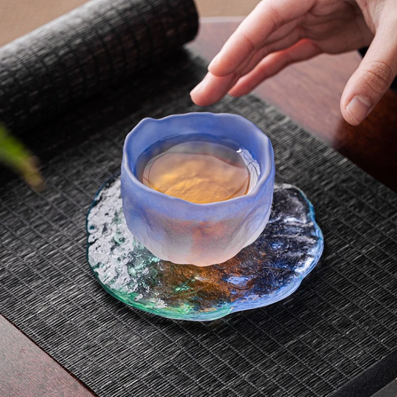 Japanese-style Glacier Blue-Green National Tide Wind Small Teacup, Sake Cup, Glazed Cup, Hostess, Teacup Tea Cup, Hand Frozen