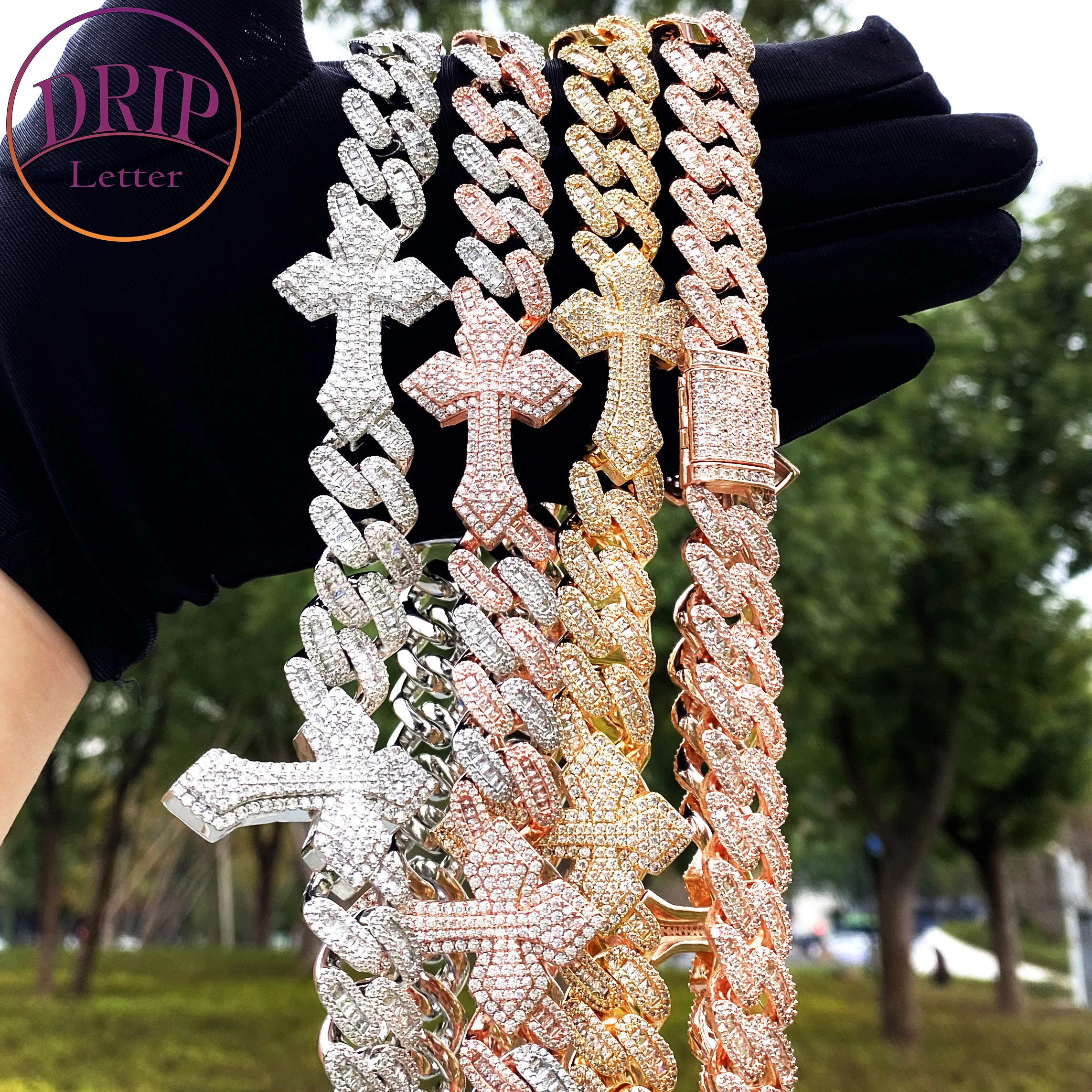 

Кубинская цепочка с надписью Iced Out для мужчин, ожерелье, колье с крестом, настоящая медь, кубический цирконий, микро-паве, ювелирные изделия в стиле хип-хоп