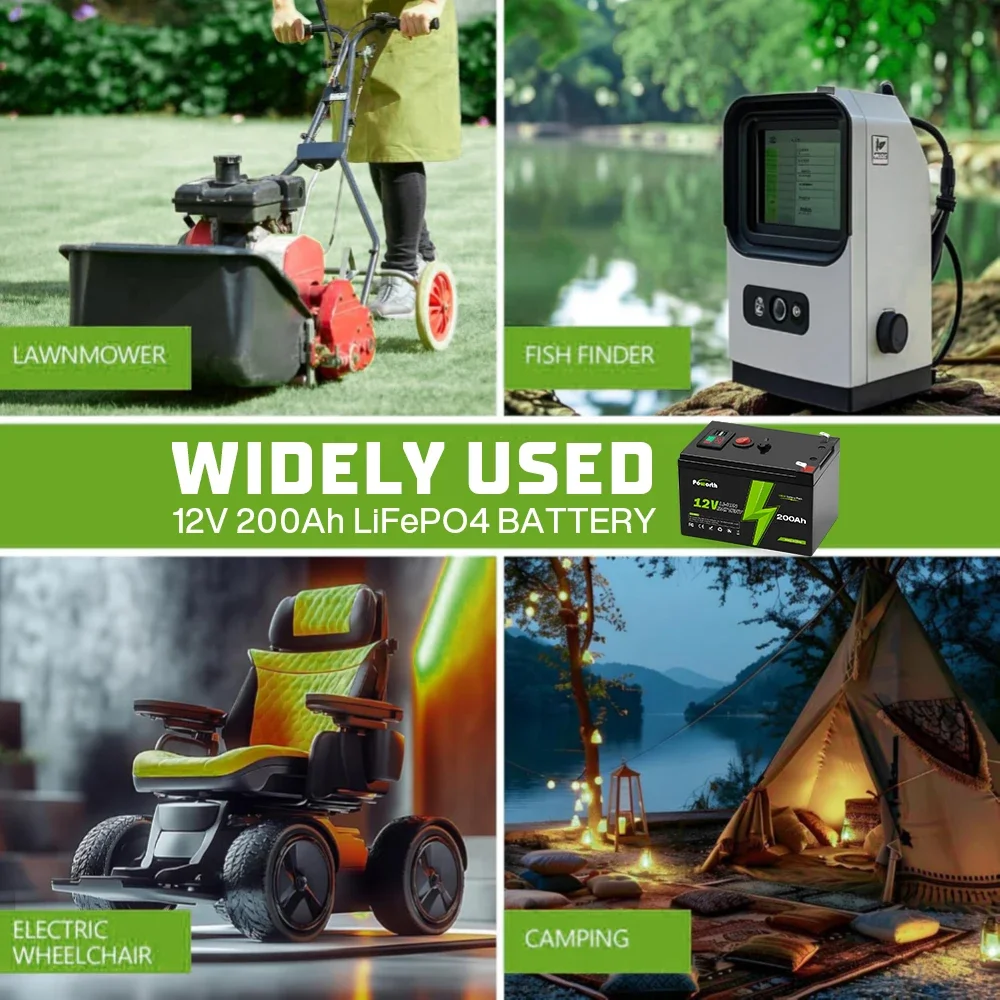 12V 200Ah Lithium LiFePO4 Deep Cycle Battery, 4000+ Cycles Rechargeable Battery for Solar/Wind Power,Small UPS,Lighting,and More