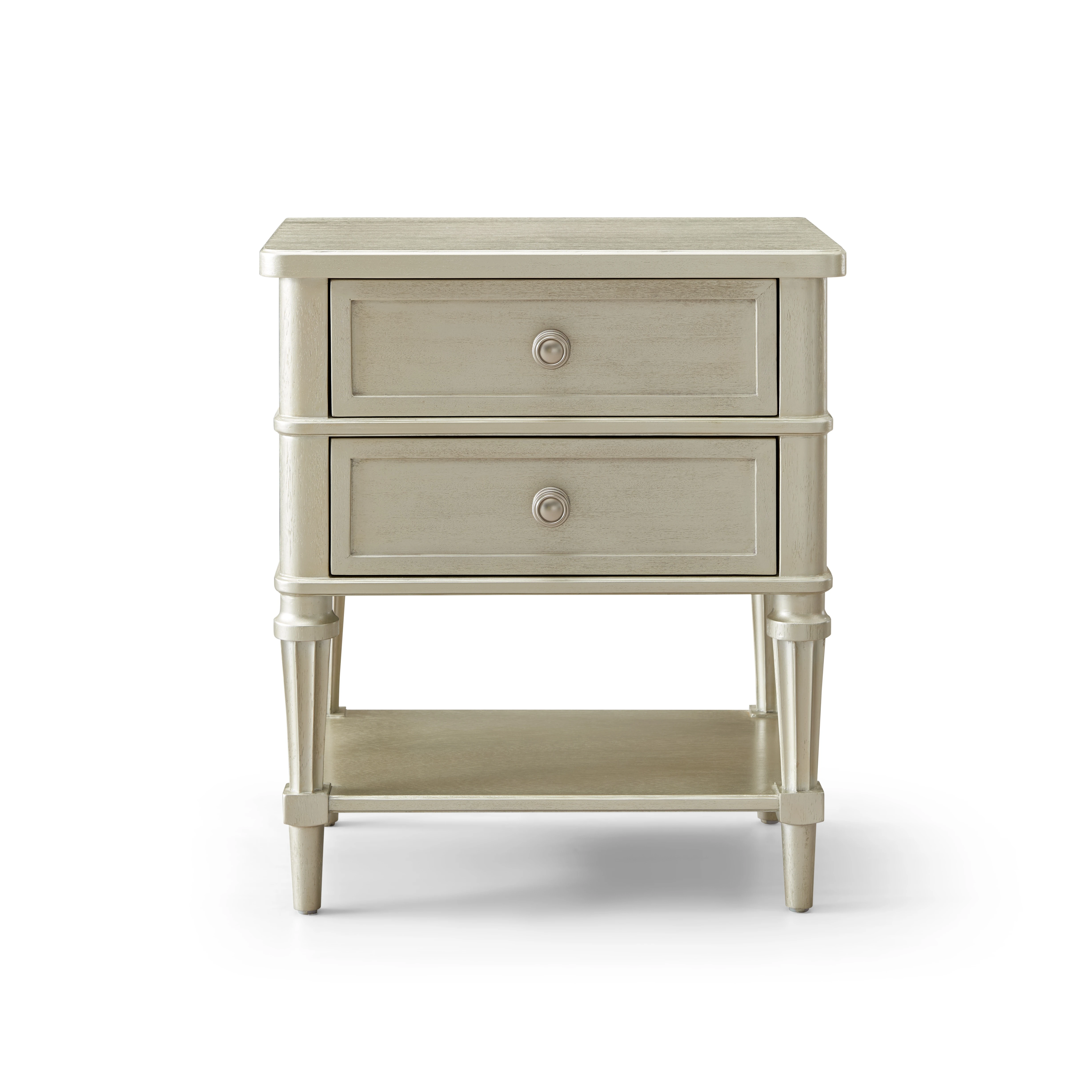 American Light Luxury 2-Drawer Solid Wood End Table Bedroom Nightstand with Lower Shelf and Elegant Tapered Legs