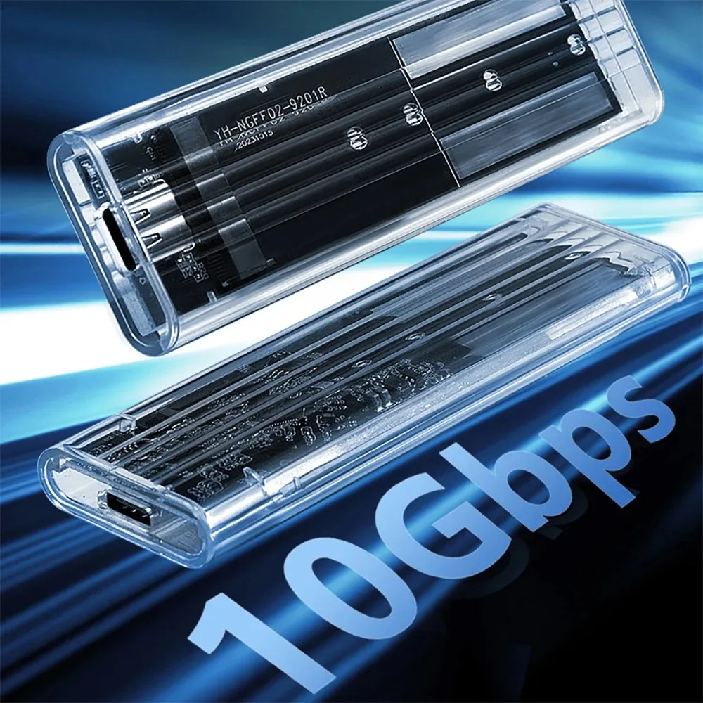 M.2 NVME SATA SSD Enclosure USB3.1 Gen 1 10Gbps Type C Transparent External SSD Adapter for M2 2230/2242/2260/2280 SSD Tool free
