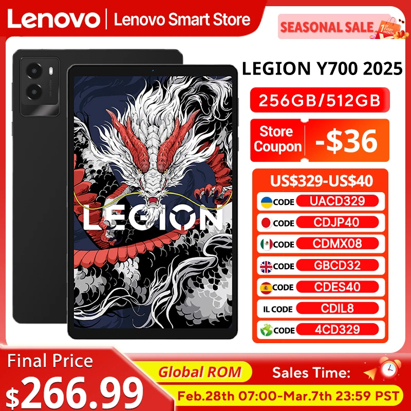 Lenovo LEGION Y700 2025 Tablet Global ROM Snapdragon 8 Gen 3 Octa Core 8.8 Inch 165Hz Display Android 6550mAh Pad PC