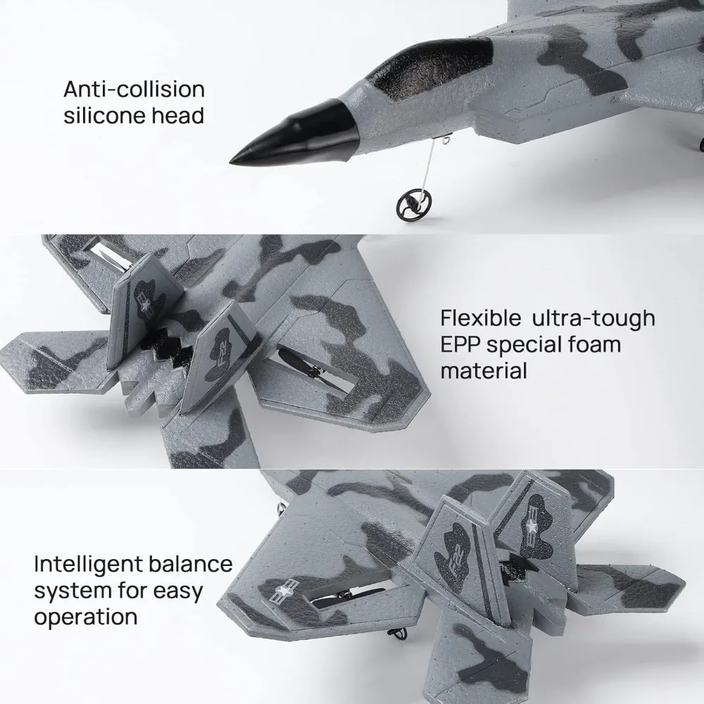 Avión planeador de juguete modelo F22 Raptor, chorro de control remoto de 2 canales de 2,4 GHz para niños y principiantes