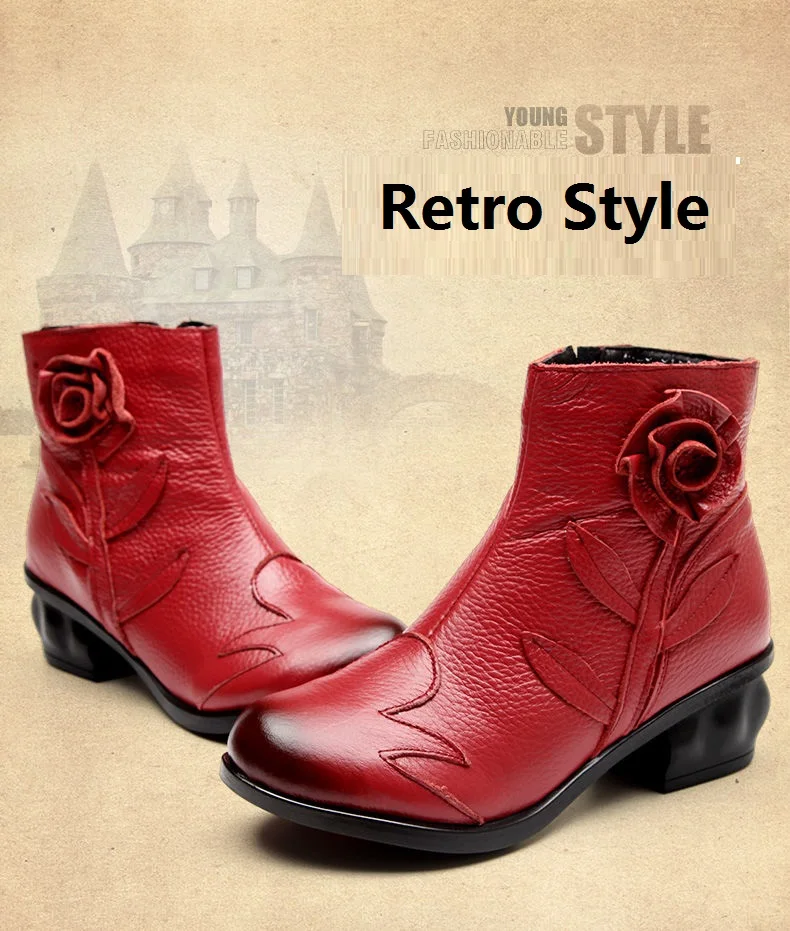 Neue Handgemachte Rindsleder Boot Damen Vintage Hohl Schuhe Frau Original Marke Stiefeletten Frauen Herbst Niedrigen Ferse Pelz Booties – Detail 3