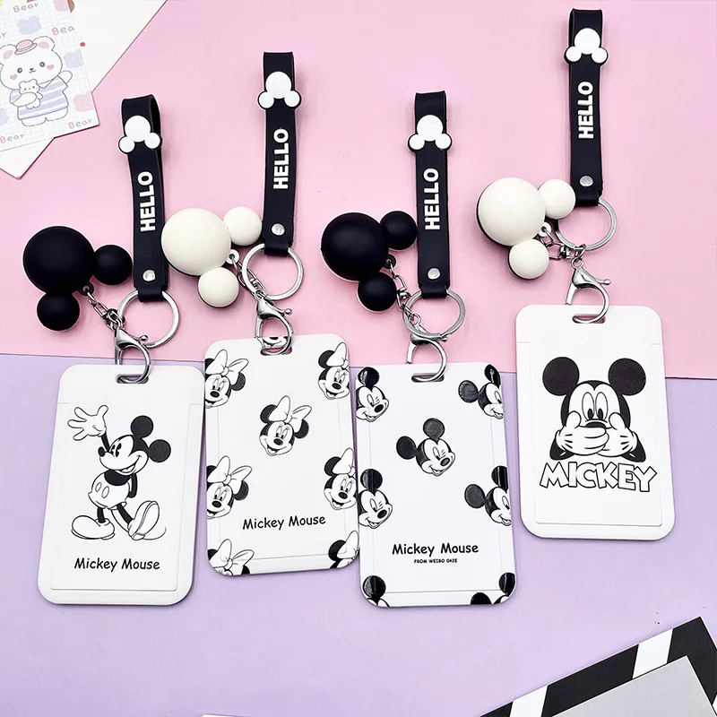 

28 Colors Black White Mickey Head Lanyard Credit Card ID Holder Bag Student Unisex Bank Bus Business Card Cover Badge Holders