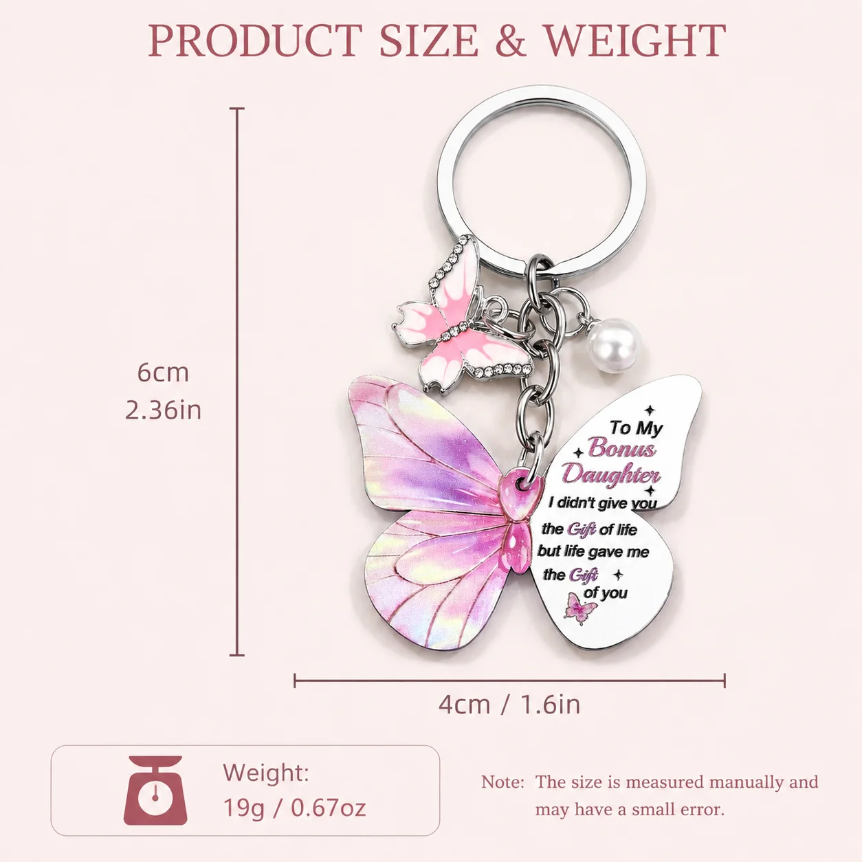 Bonus Daughter Stepdaughter Butterfly Keychain from Stepmom Birthday Graduation Christmas Gift for Teen Girls