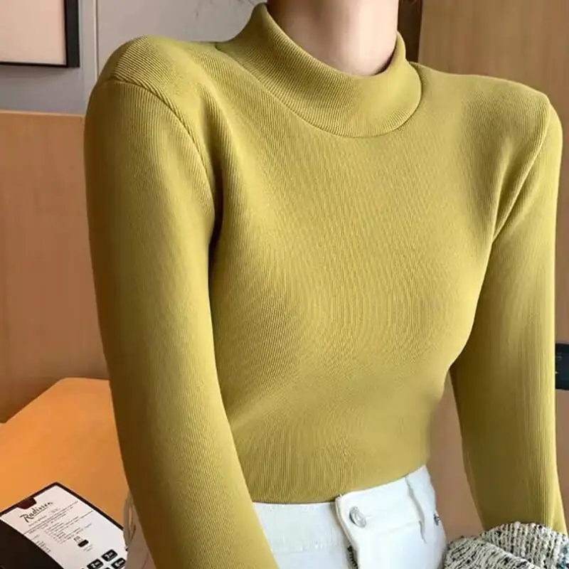 Autumn Winter Basic Knitted Thicken Sweaters Women Fashion Stretch Solid Color Sweater Simple Comfortable Thermal Jumpers Ladies