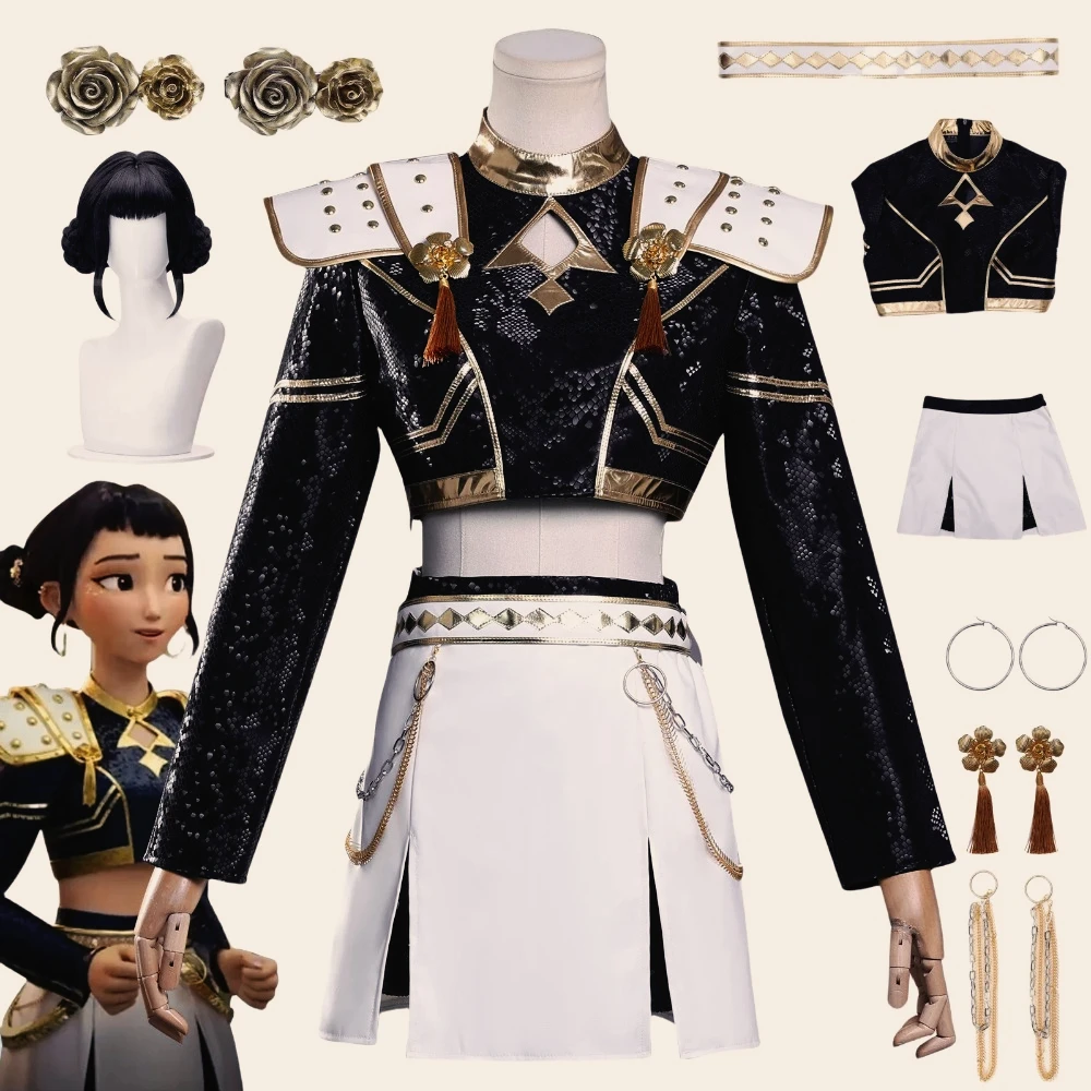 

Rumi Zoey Mira Cosplay Black Stage Costume Wig Outfits Demon Hunter of KPop Roleplay Women Clothing Suits Halloween Carnival