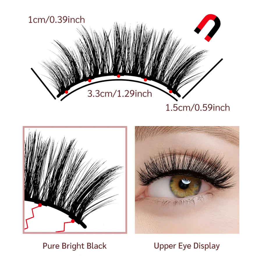 Kit de pestañas magnéticas y delineador de ojos, pestañas postizas magnéticas 3D reutilizables, 1 par
