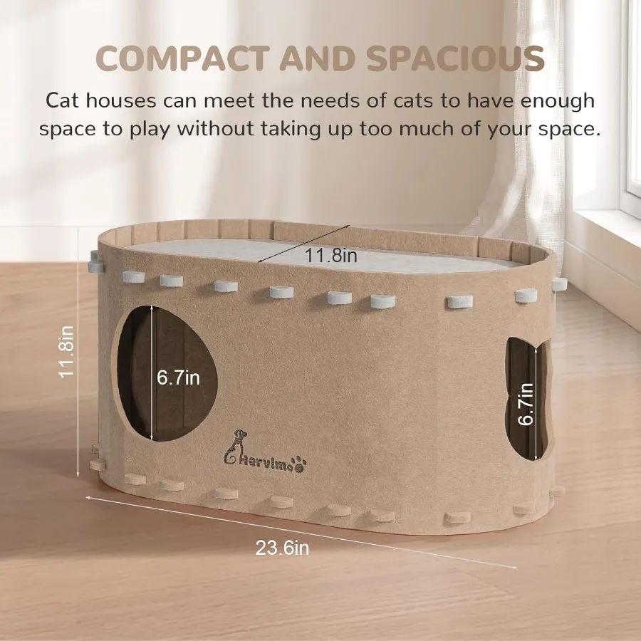2in1 كبير داخلي القط هاف طوي مغلق منزل نفق كومبو سرير مقاوم للخدش كهف للقطط حتى 25 رطل أو MultiCat Fam #5