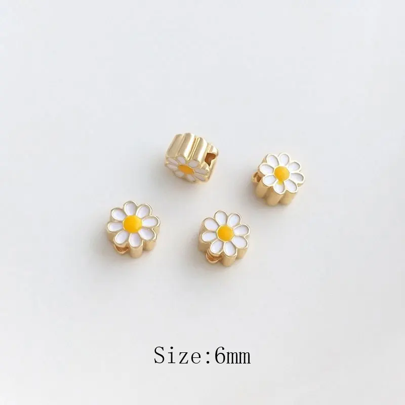 6PCS 14k Gold Plated Small Daisy Pendant Loose Beads Charms for Jewelry Making DIY Supplies Handmade Brass Accessories