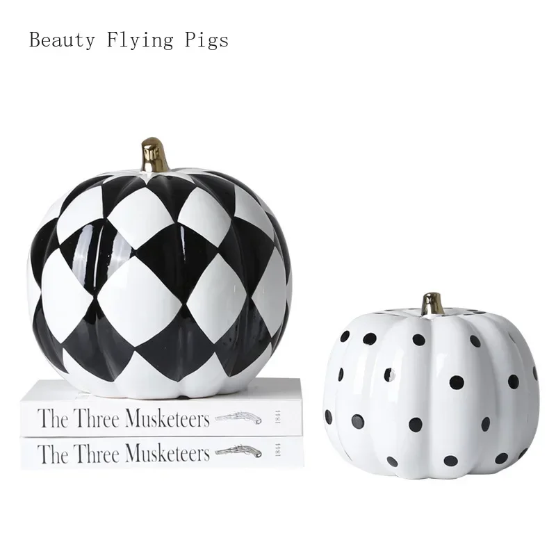 1PCS Ceramic Polka Dot Pumpkin Shaped Ornament Modern Light Luxury Model Room Children's Room Home Desktop Soft Decoration