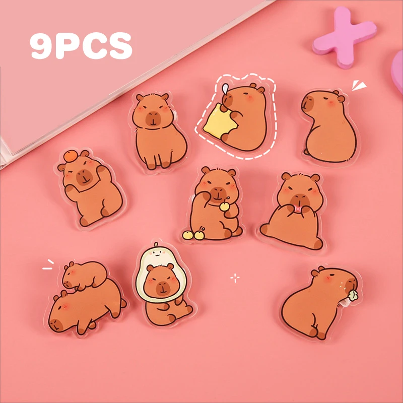 9Pcs/set Capybara Brooch Cute Cartoon Animal Badge Pins Animal Theme Badge Bag Clothes Decoration For Kids Friends Gifts